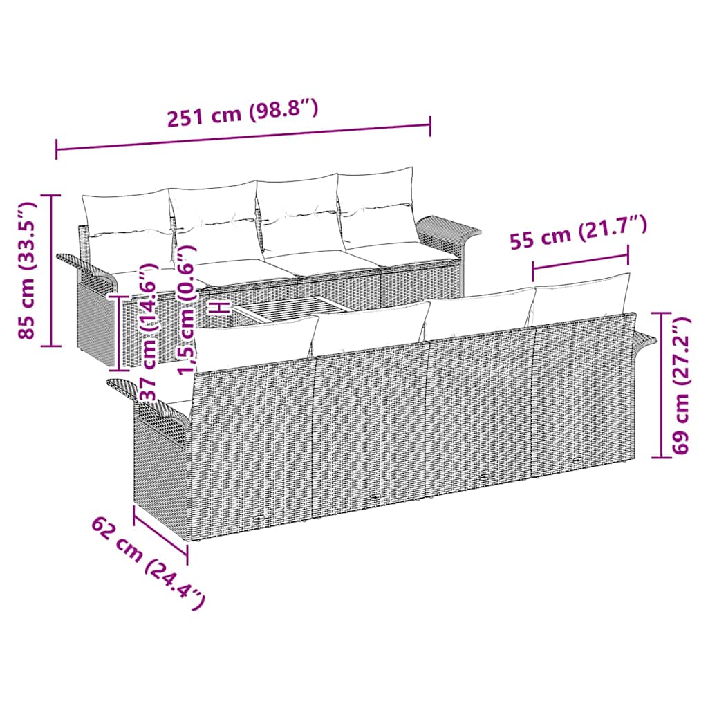 Gartensofa-set mit Speicher 9 pcs Schwarz Poly-Rattan