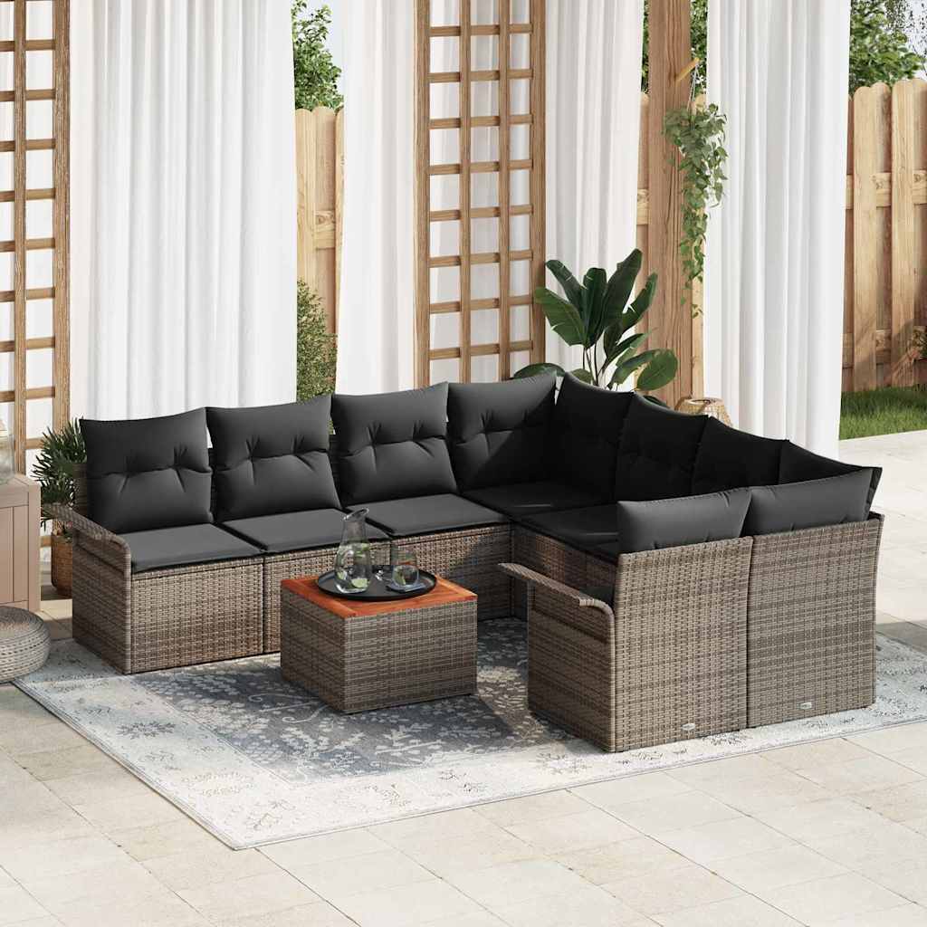 Gartensofa-set mit Speicher 9 pcs Grau Poly-Rattan