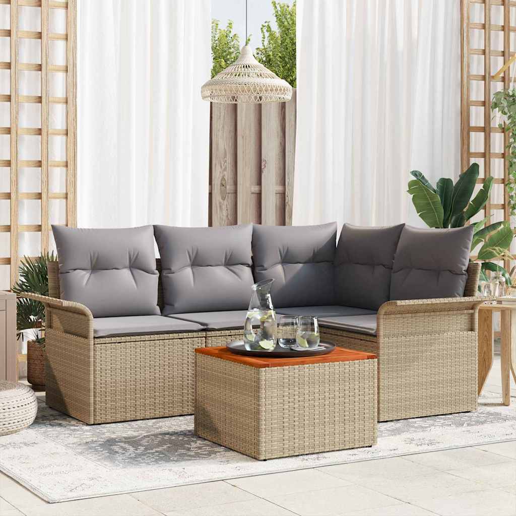 Gartensofa-set 5 pcs Beige und Hellgrau Poly-Rattan