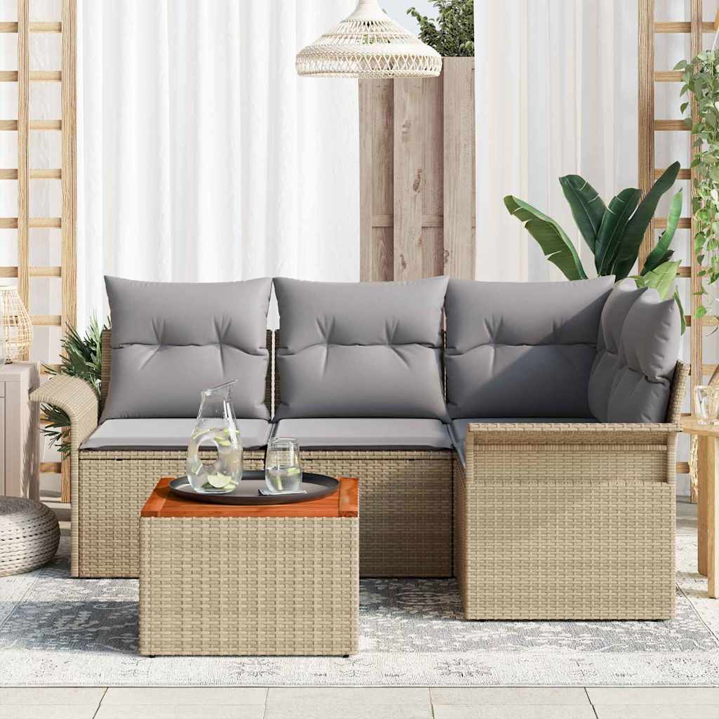 Gartensofa-set 5 pcs Beige und Hellgrau Poly-Rattan