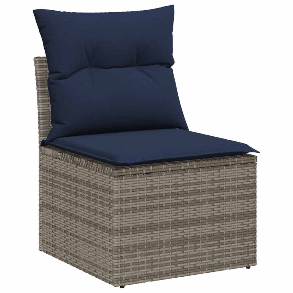 Gartensofa-set 6 pcs Grau und Marineblau Poly-Rattan