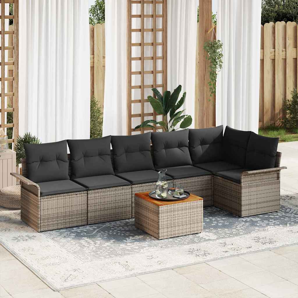 Gartensofa-set mit Speicher 7 pcs Grau Poly-Rattan