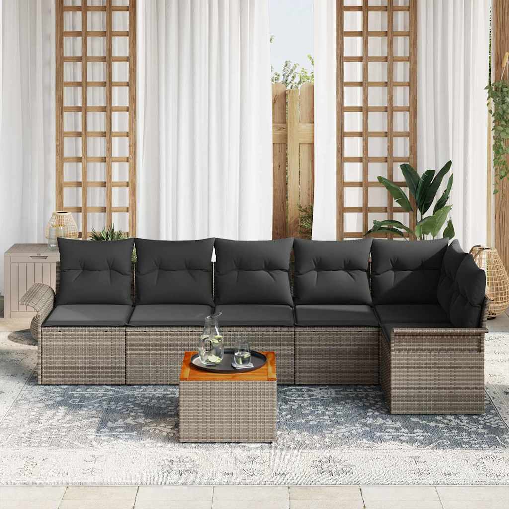 Gartensofa-set mit Speicher 7 pcs Grau Poly-Rattan