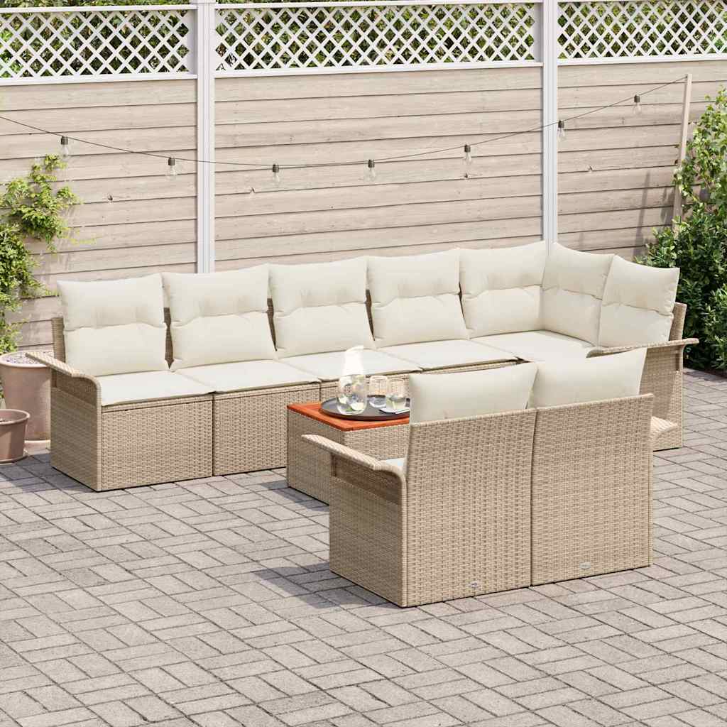 Gartensofa-set mit Speicher 9 pcs Beige und Creme Poly-Rattan