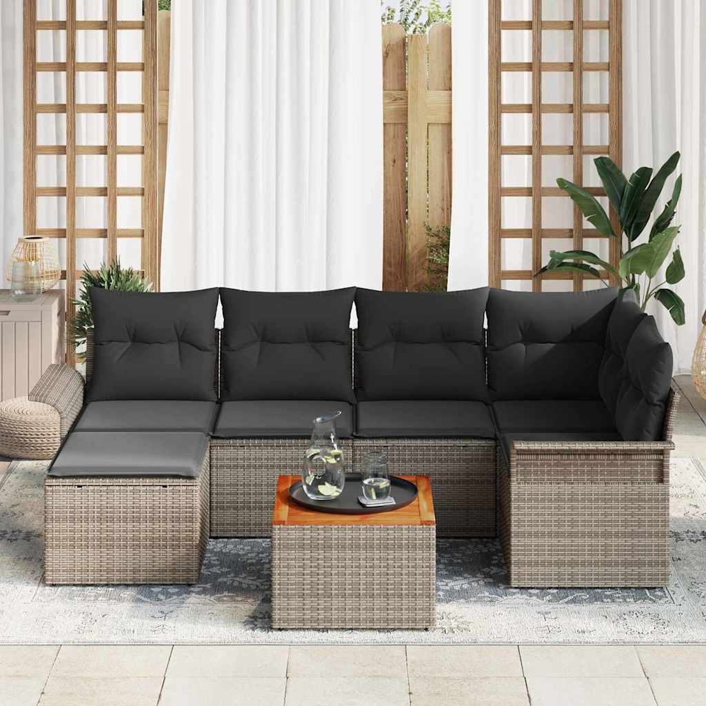 Gartensofa-set mit Speicher 7 pcs Grau Poly-Rattan
