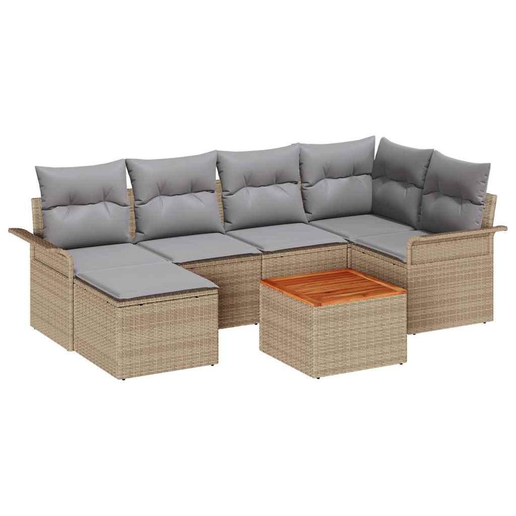 Gartensofa-set 7 pcs Beige und Hellgrau Poly-Rattan