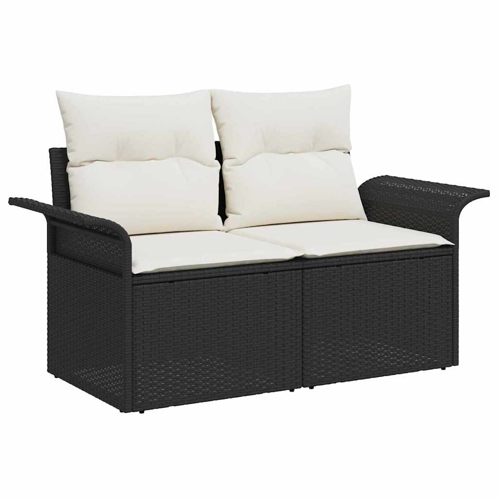 Gartensofa-set mit Speicher 8 pcs Schwarz und Creme Poly-Rattan