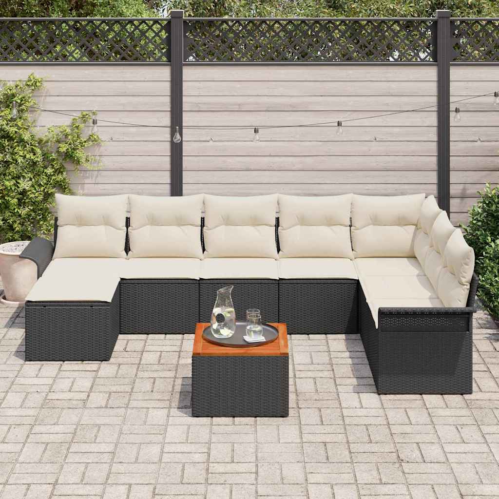 Gartensofa-set mit Speicher 9 pcs Schwarz und Creme Poly-Rattan