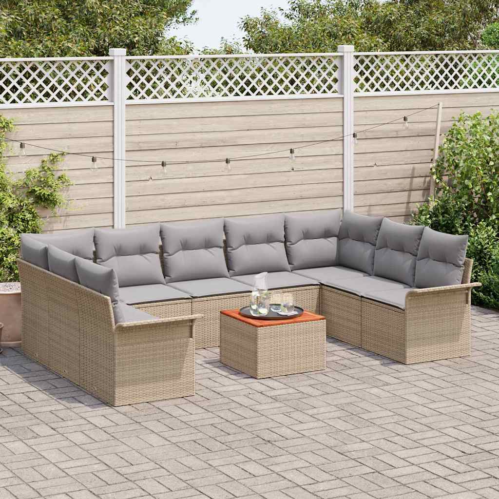 Gartensofa-set 10 pcs Beige und Hellgrau Poly-Rattan