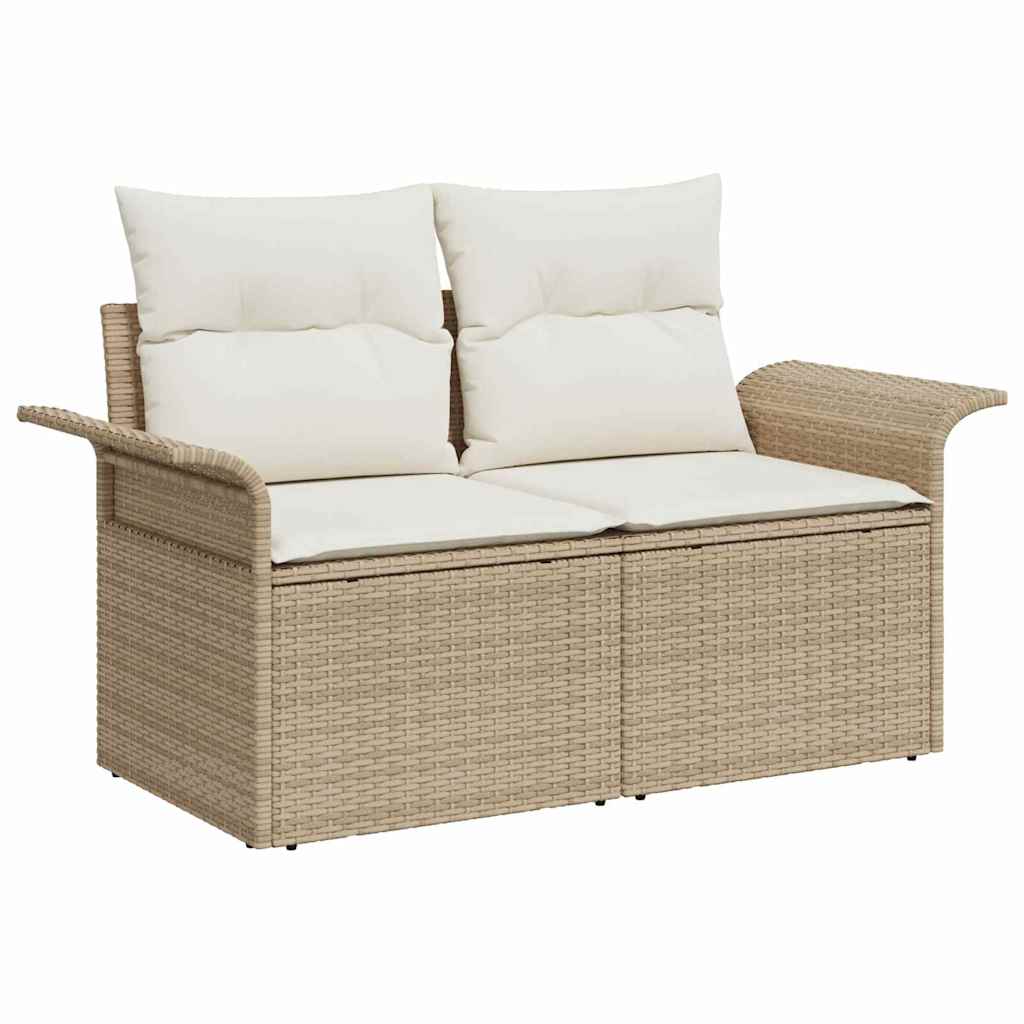 Gartensofa-set mit Speicher 10 pcs Beige und Creme Poly-Rattan