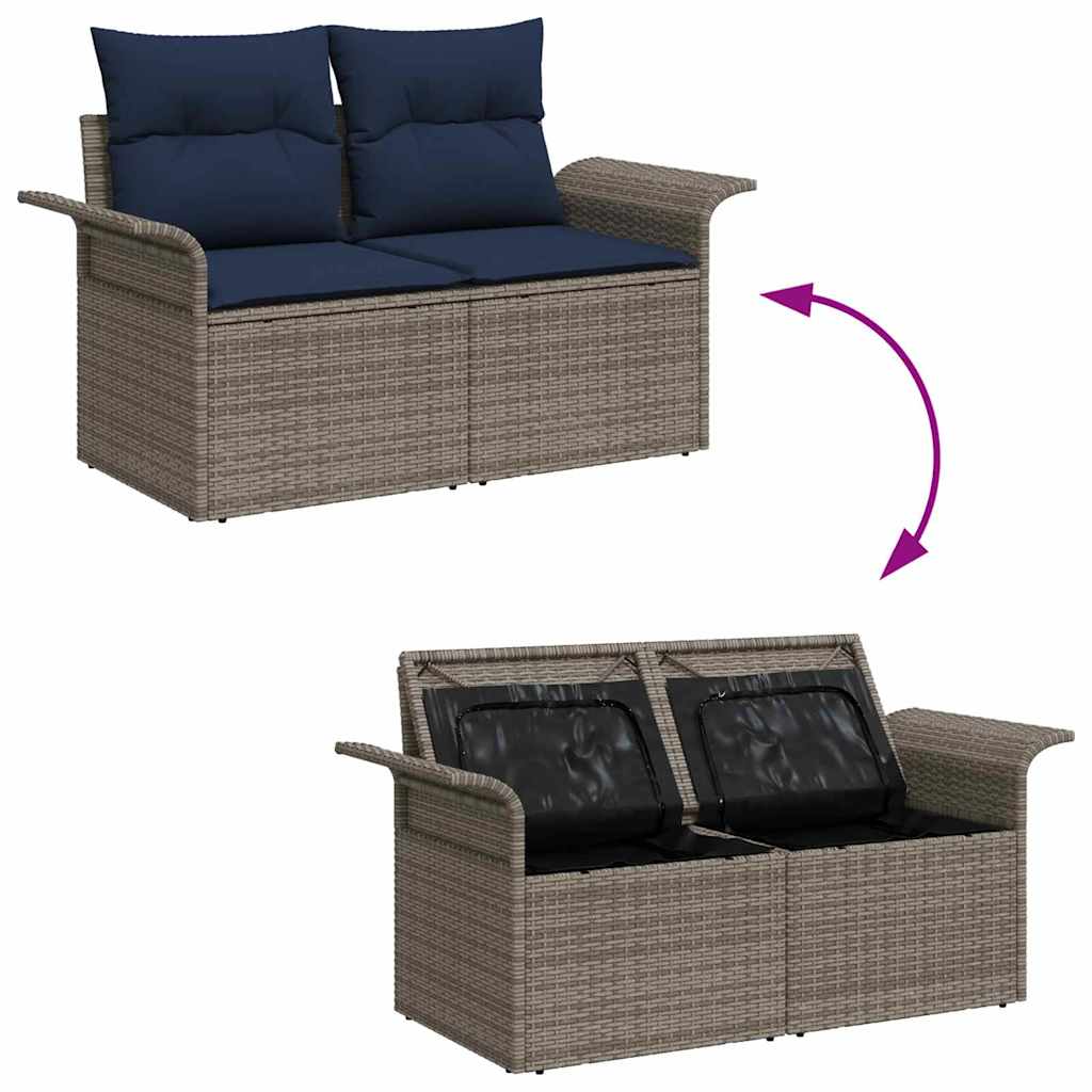Gartensofa-set 10 pcs Grau und Marineblau Poly-Rattan