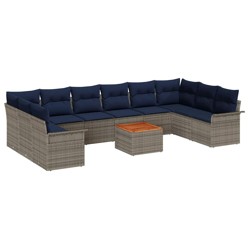Gartensofa-set 11 pcs Grau und Marineblau Poly-Rattan