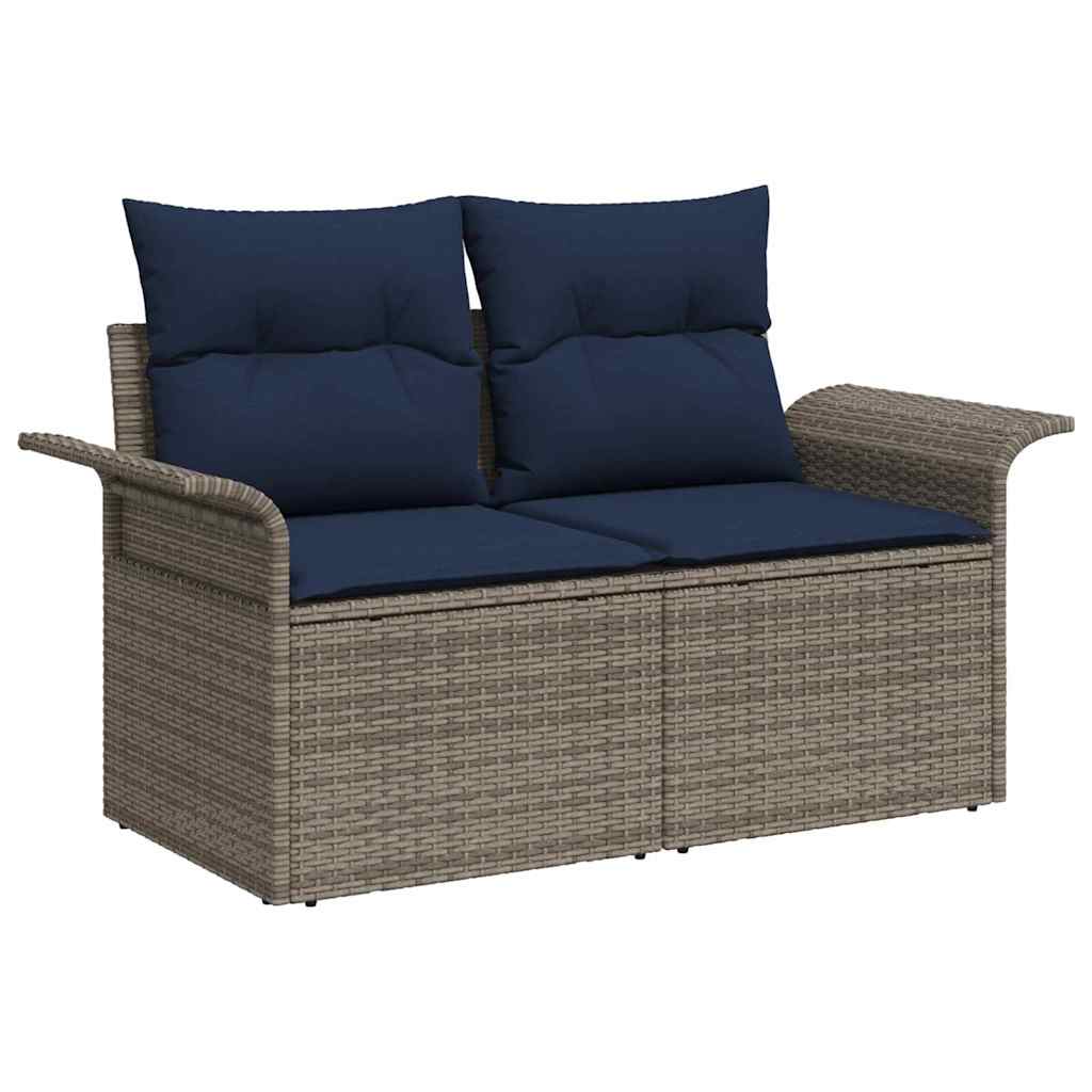 Gartensofa-set 11 pcs Grau und Marineblau Poly-Rattan