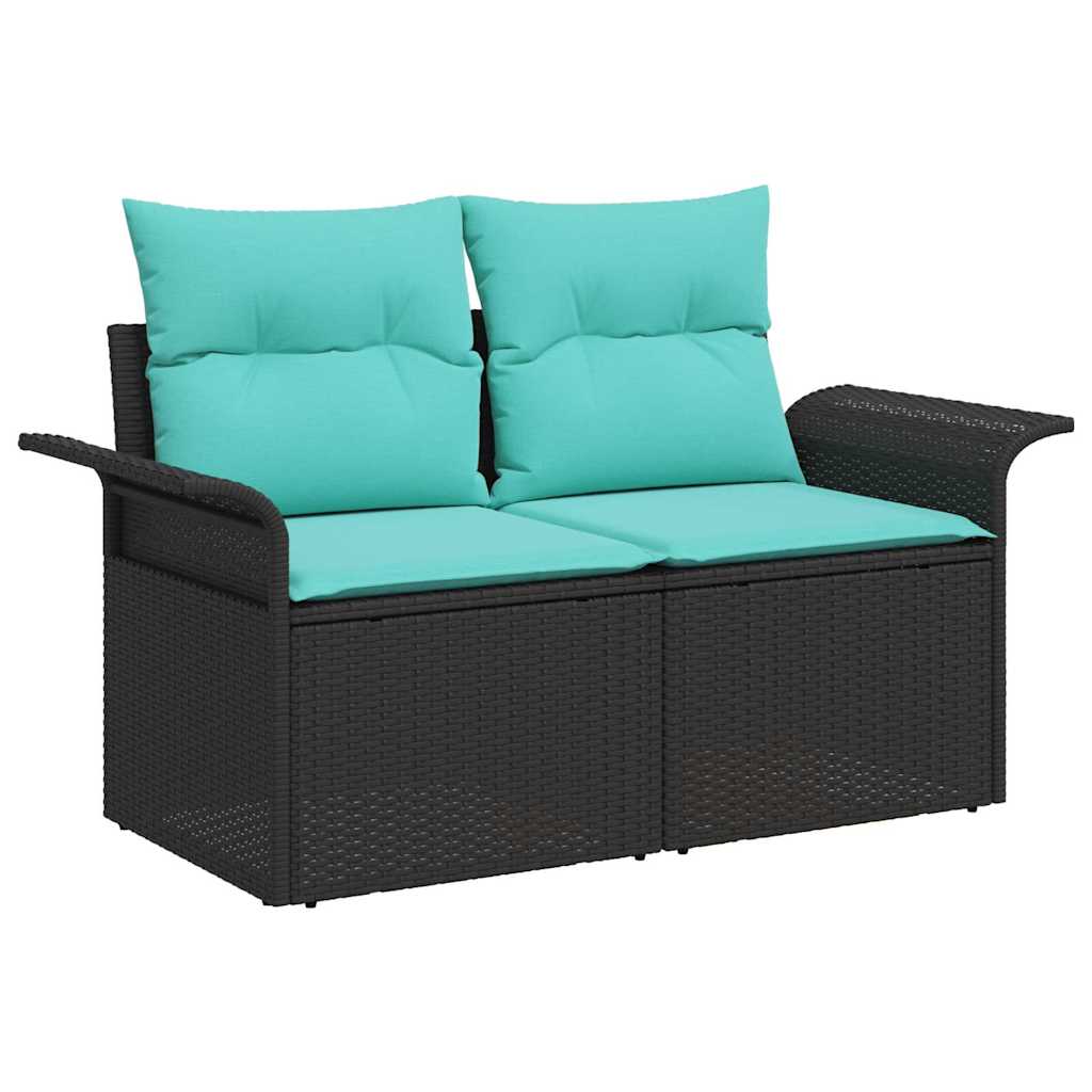 Gartensofa-set 11 pcs Schwarz und Türkis Poly-Rattan