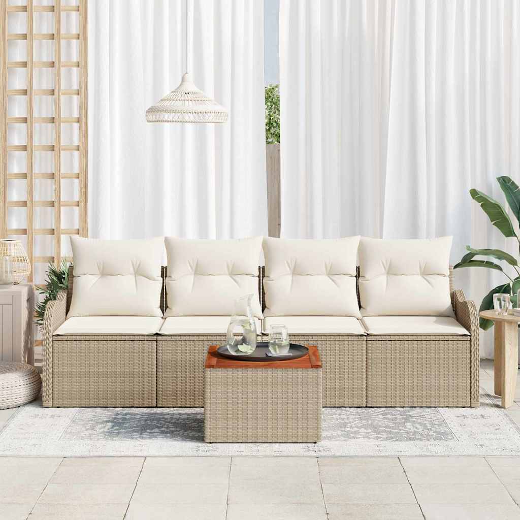 Gartensofa-set mit Speicher 5 pcs Beige und Creme Poly-Rattan