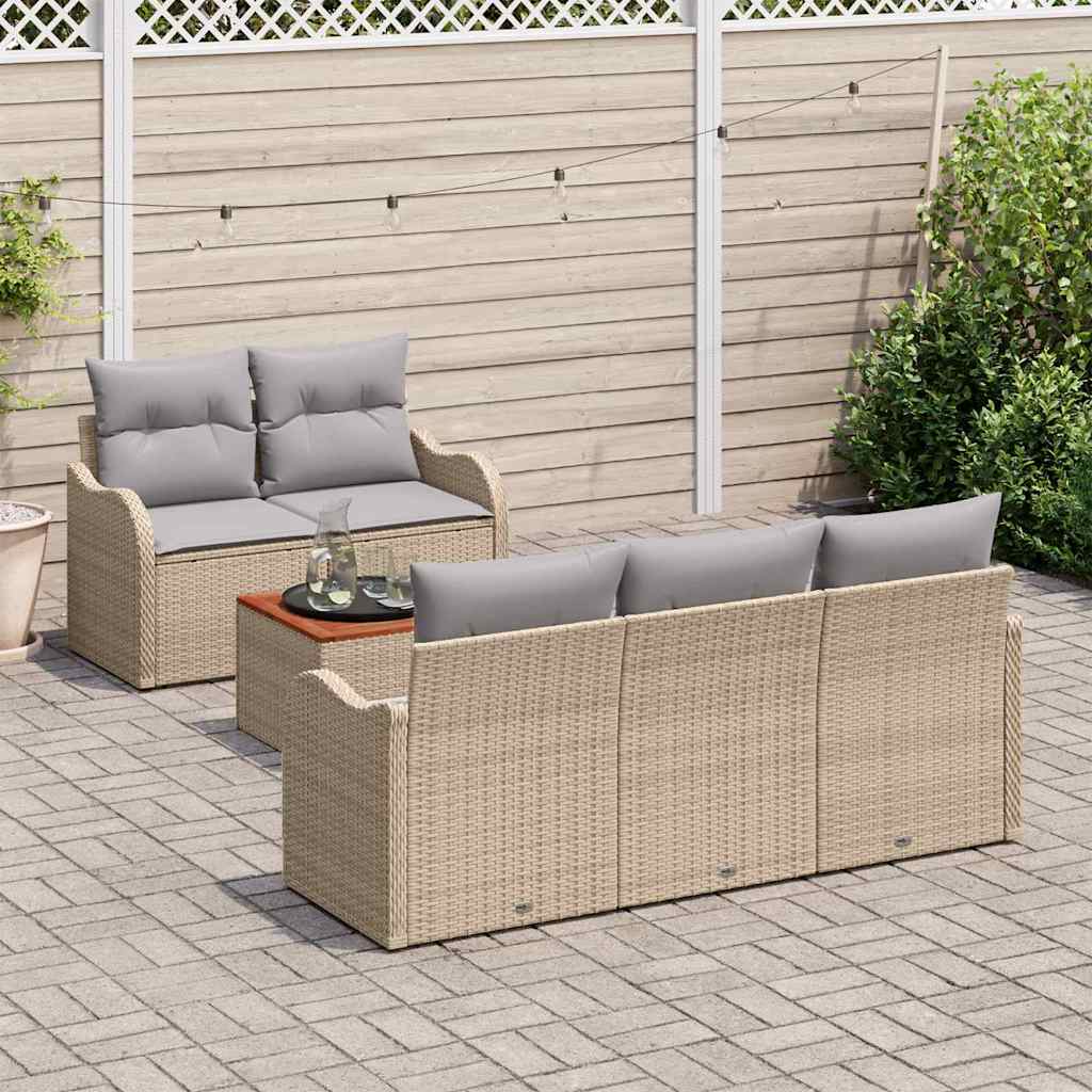 Gartensofa-set 6 pcs Beige und Hellgrau Poly-Rattan