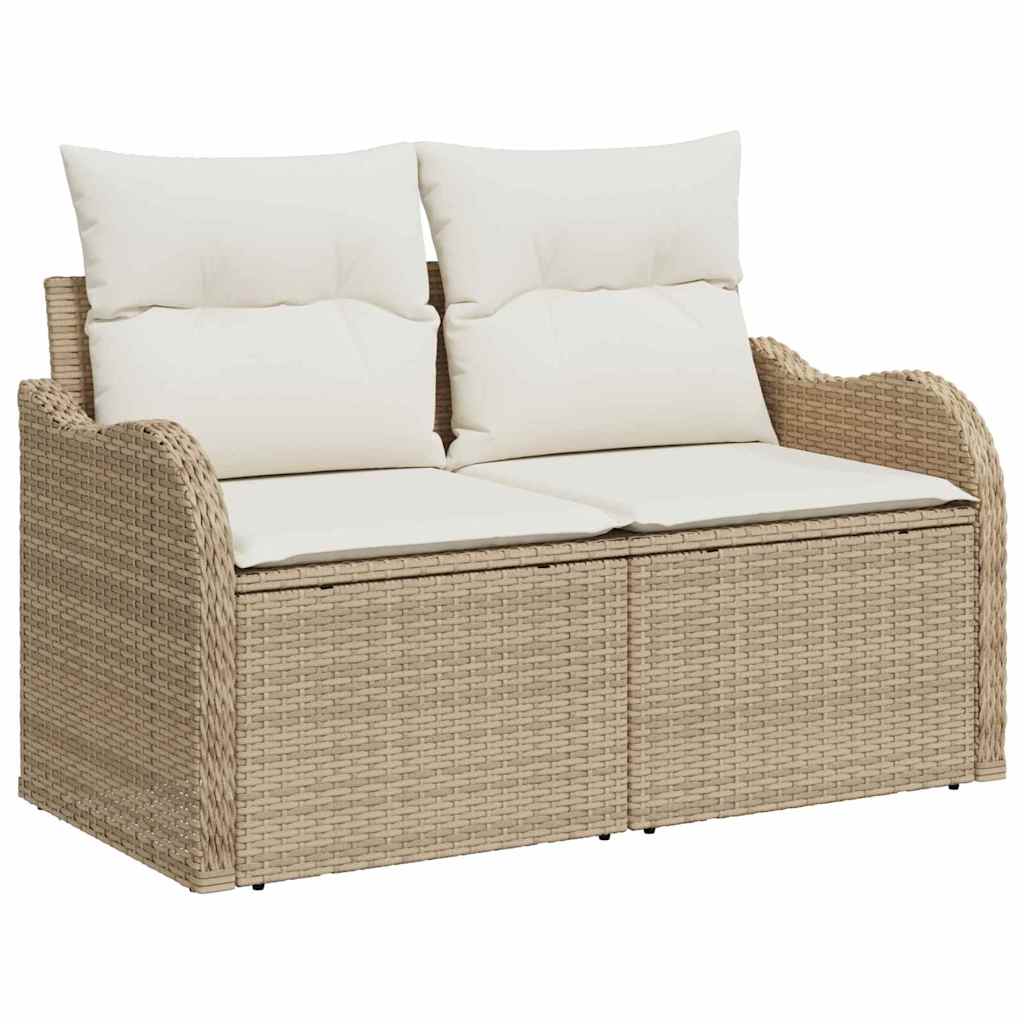 Gartensofa-set mit Speicher 6 pcs Beige und Creme Poly-Rattan