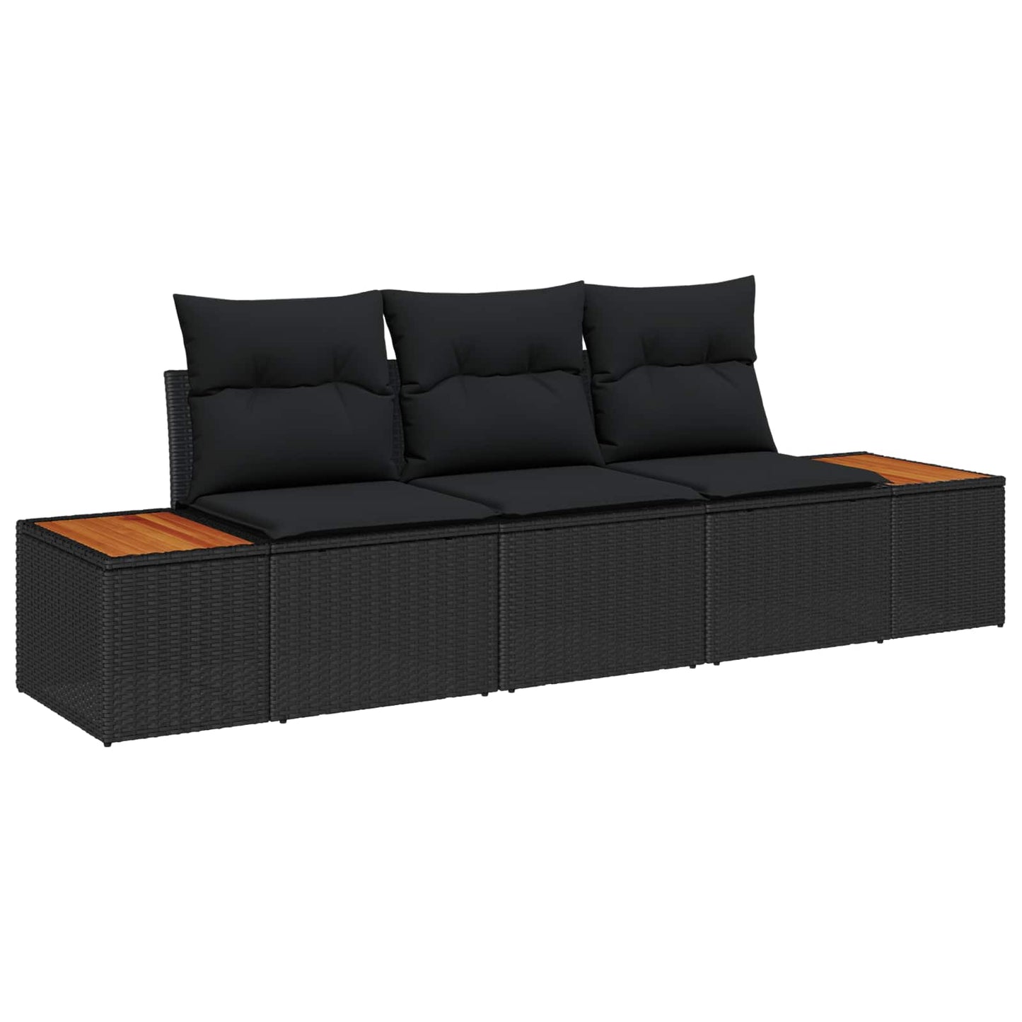 Garten-Sofa-Set mit Speicher 3 pcs Schwarz Poly Rattan