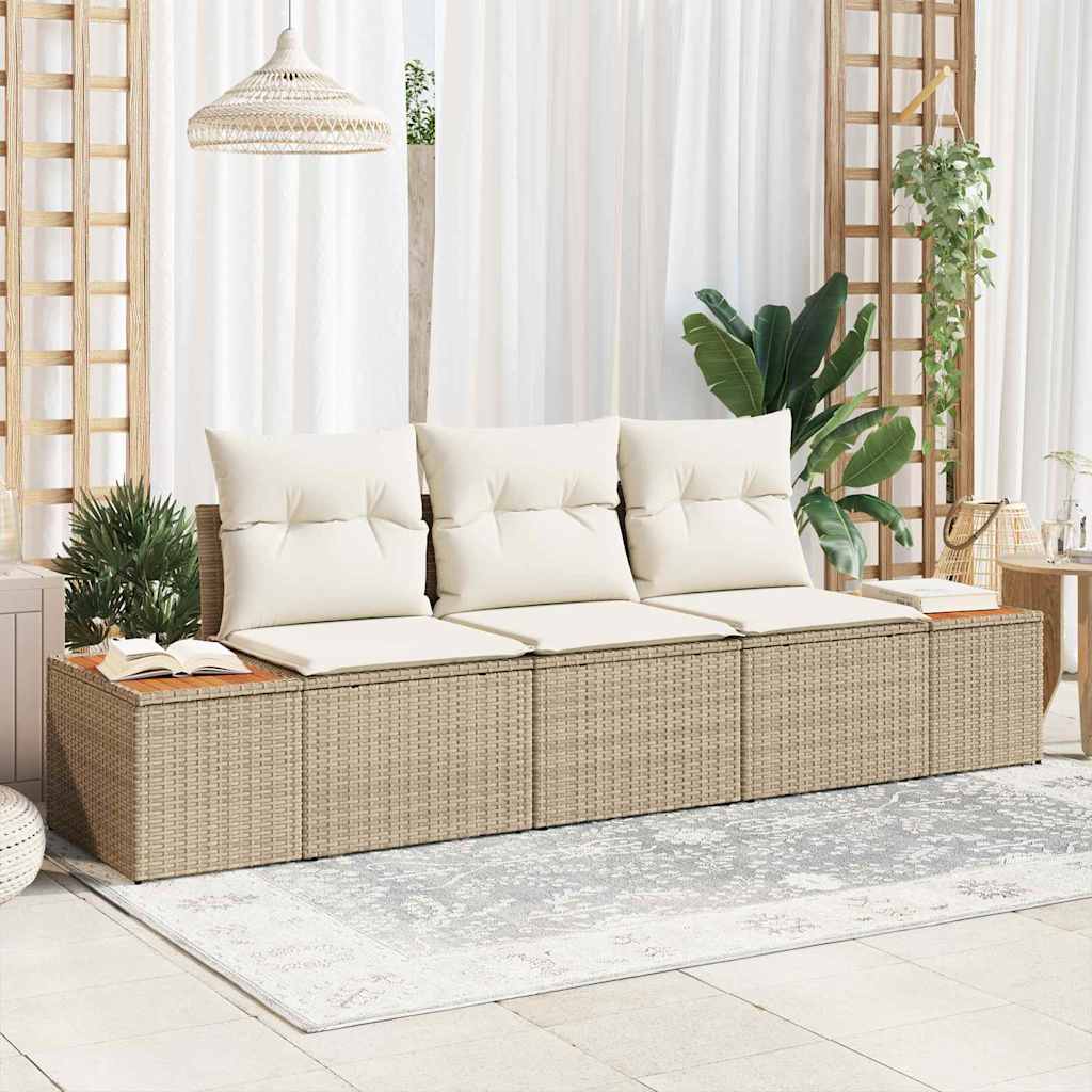 Garten-Sofa-Set mit Speicher 3 pcs Beige und Creme Poly Rattan