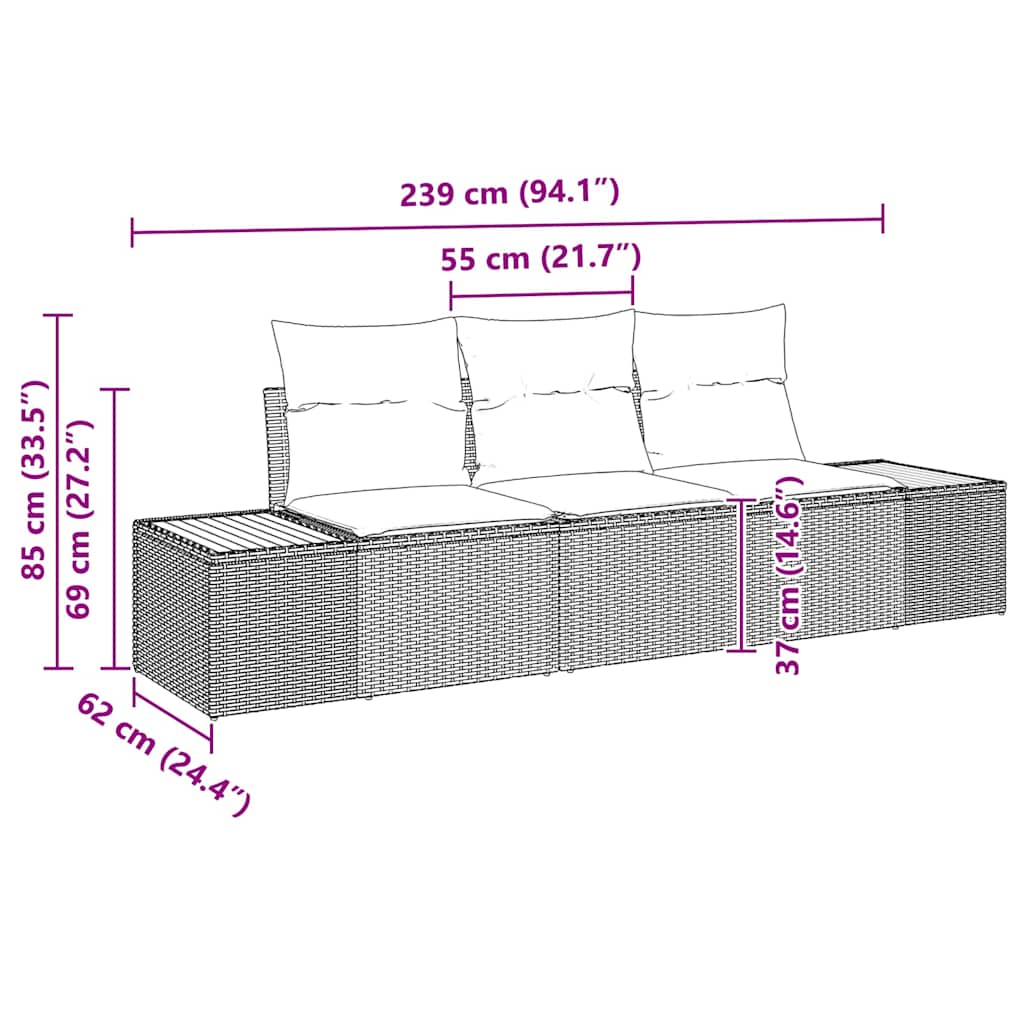 Garten-Sofa-Set mit Speicher 3 pcs Beige und Creme Poly Rattan