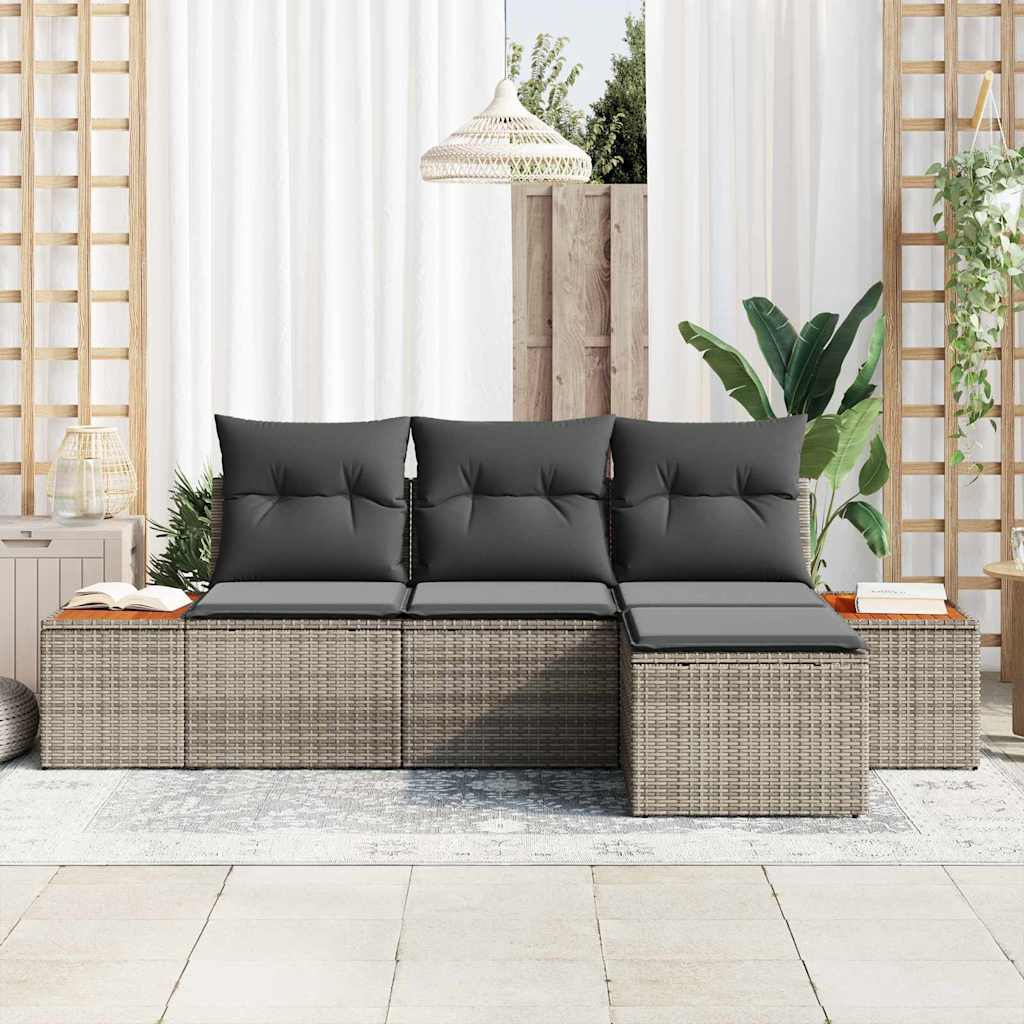 Gartensofa-set mit Kissen 4 pcs Grau Poly Rattan