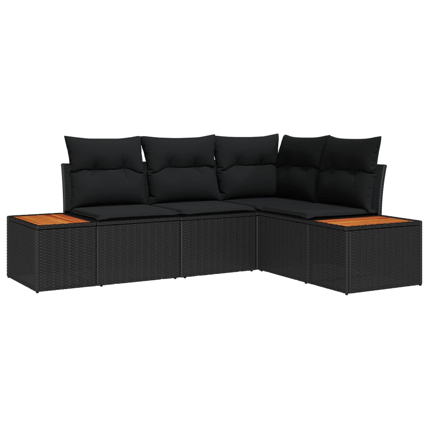 Gartensofa-set mit Kissen mit Speicher 4 pcs Schwarz Polyrattan
