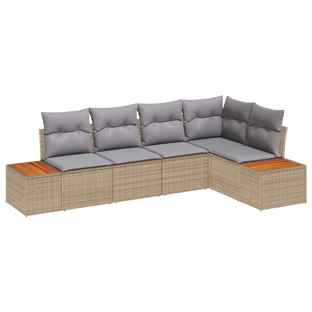 Garten-Sofa-Set mit Kissen 5 pcs Beige und Hellgrau Poly Rattan