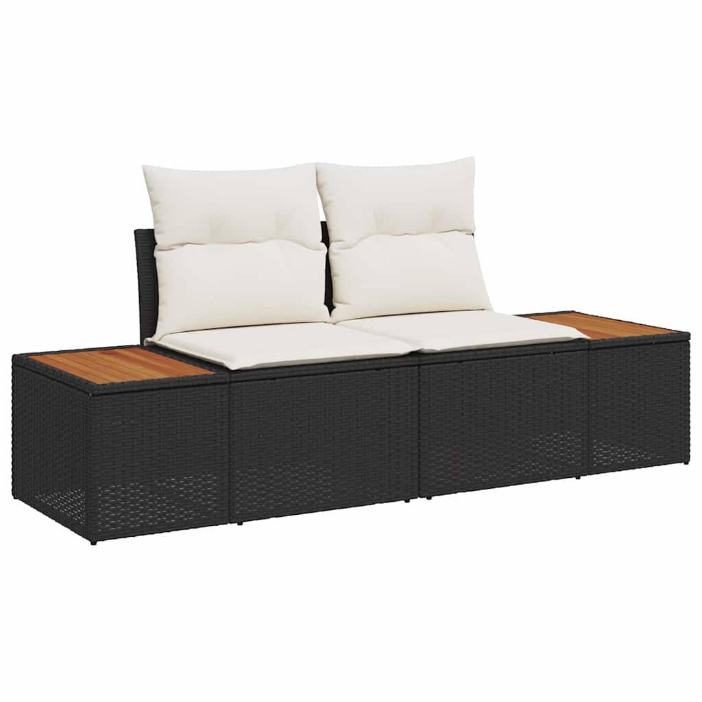 Garten-Sofa-Set mit Kissen 6 pcs Schwarz und Creme Poly Rattan