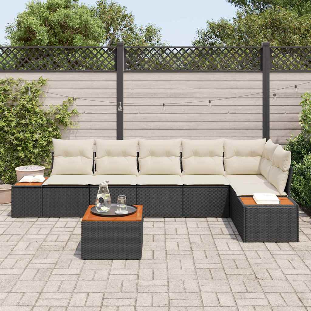 Gartensofa-set mit Kissen 6 pcs Schwarz und Creme Polyrattan