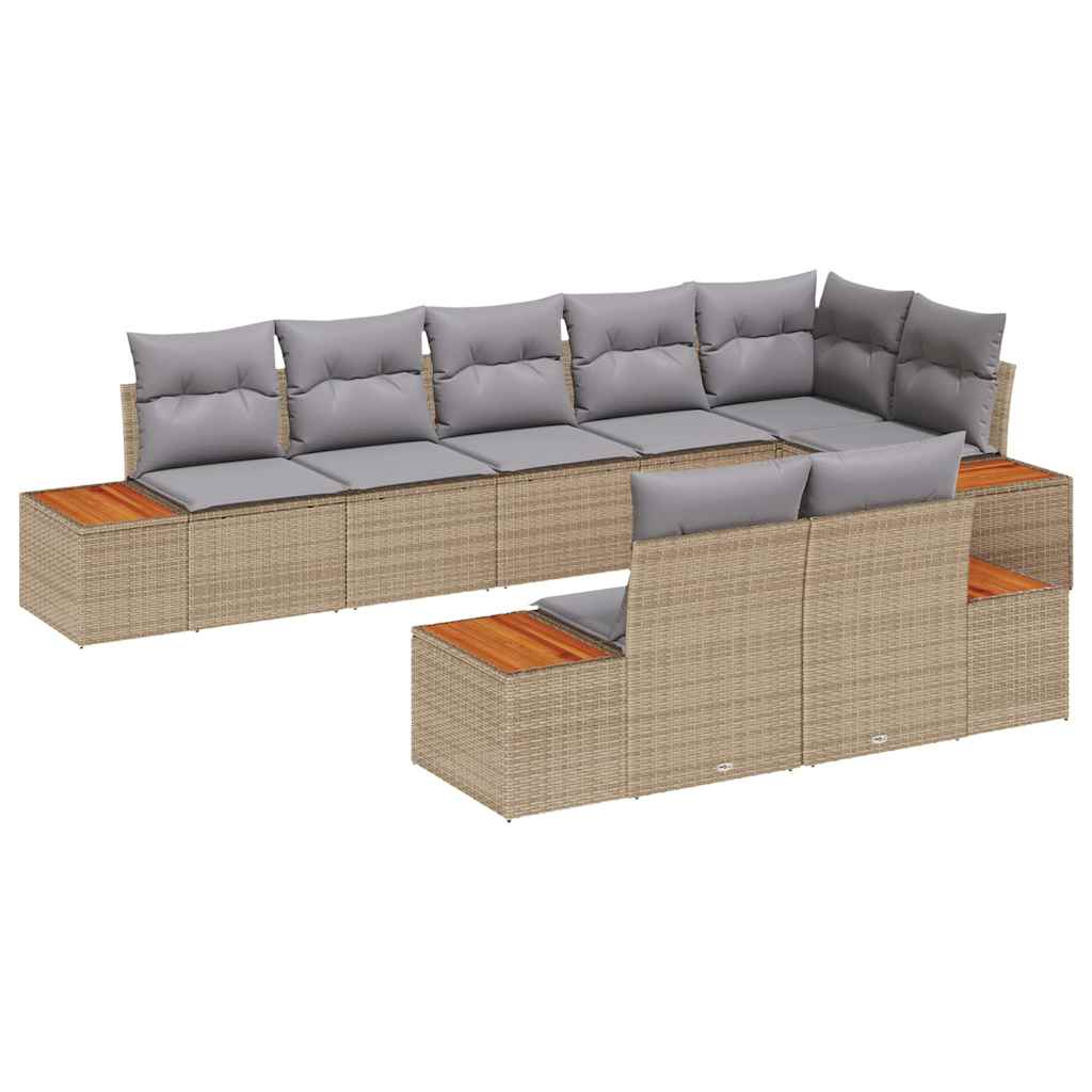 Gartensofa-set mit Kissen 8 pcs Beige und Hellgrau Polyrattan