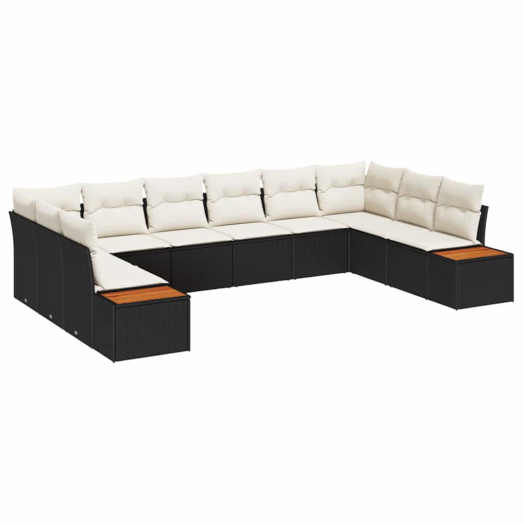 Gartensofa-set mit Kissen 10 pcs Schwarz und Creme Polyrattan