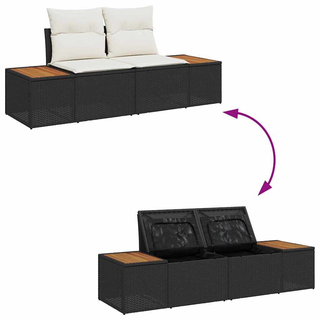 Gartensofa-set mit Kissen 10 pcs Schwarz und Creme Polyrattan