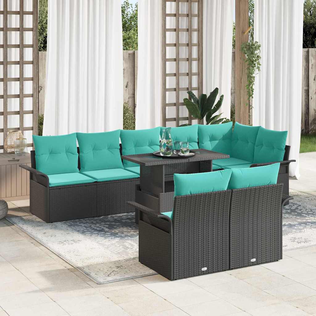 Gartensofa-set mit Kissen mit Kissen 9 pcs Schwarz Poly Rattan