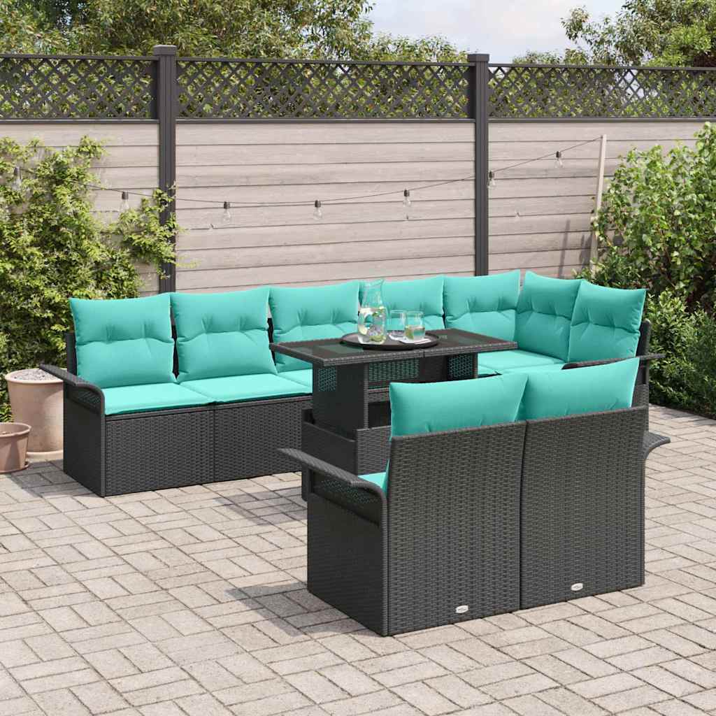 Gartensofa-set mit Kissen mit Kissen 9 pcs Schwarz Poly Rattan