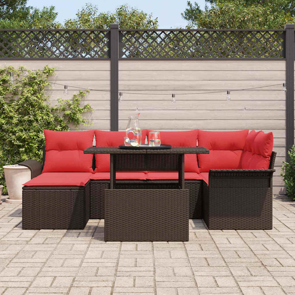 Gartensofa-set mit Kissen mit Speicher 7 pcs Braun Poly Rattan