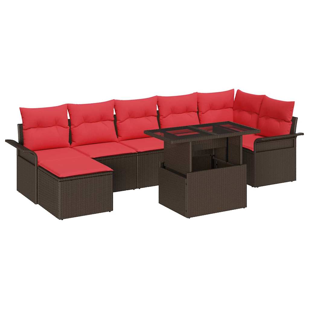 Gartensofa-set mit Kissen mit Speicher 8 pcs Braun Poly Rattan