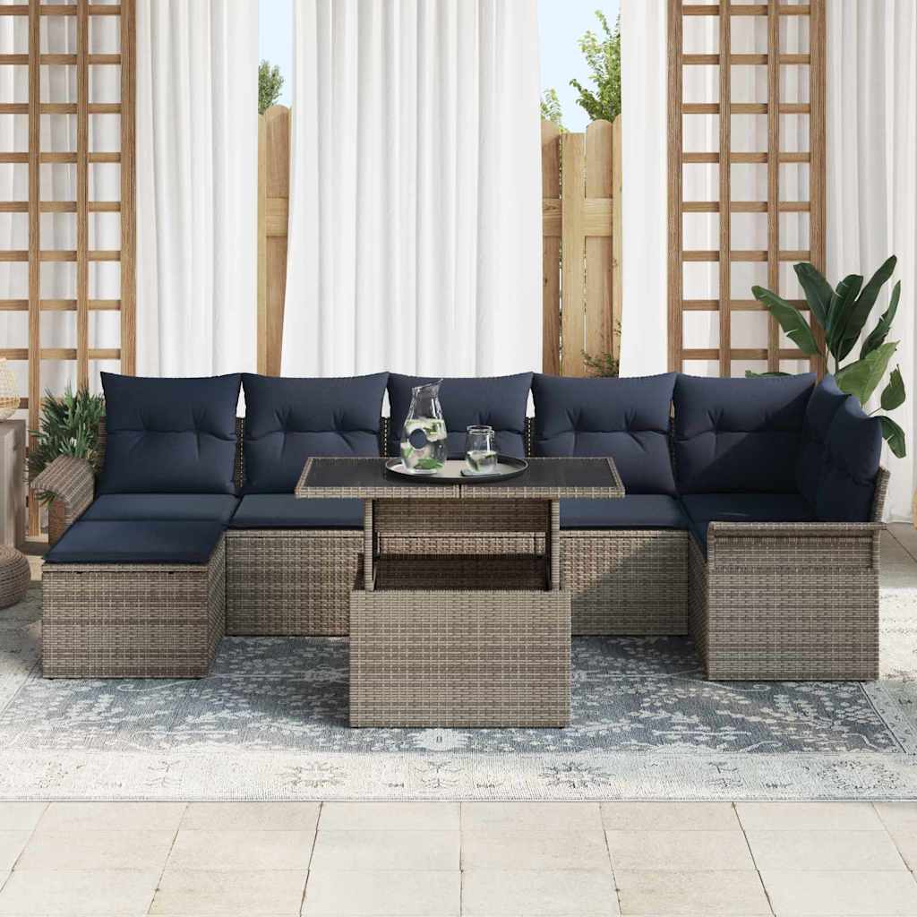 Gartensofa-set mit Kissen mit Speicher 8 pcs Grau Poly Rattan