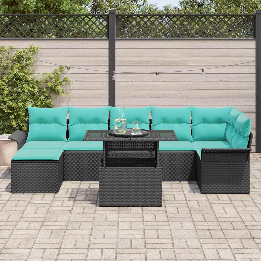 Gartensofa-set mit Kissen 8 pcs Schwarz Poly Rattan