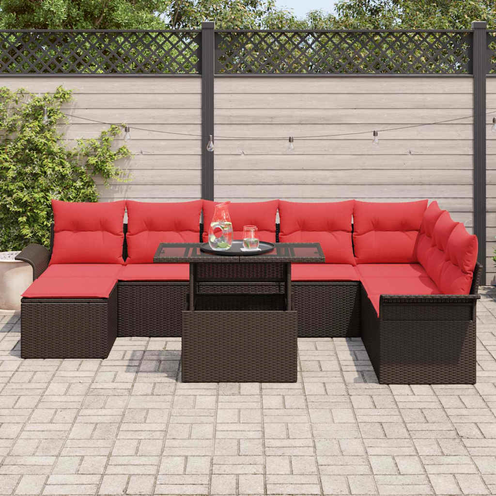 Gartensofa-set mit Kissen 9 pcs Braun Poly Rattan