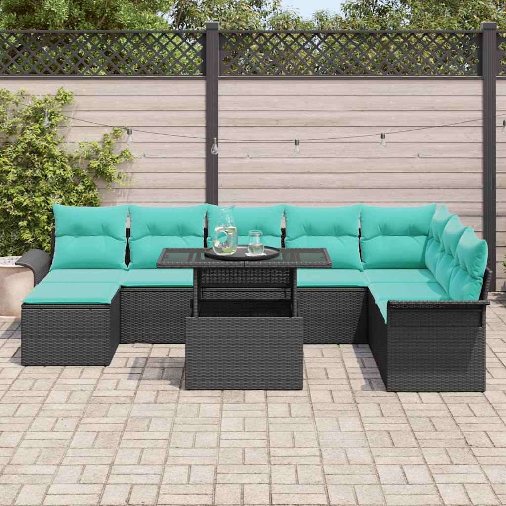 Gartensofa-set mit Kissen 9 pcs Schwarz Poly Rattan