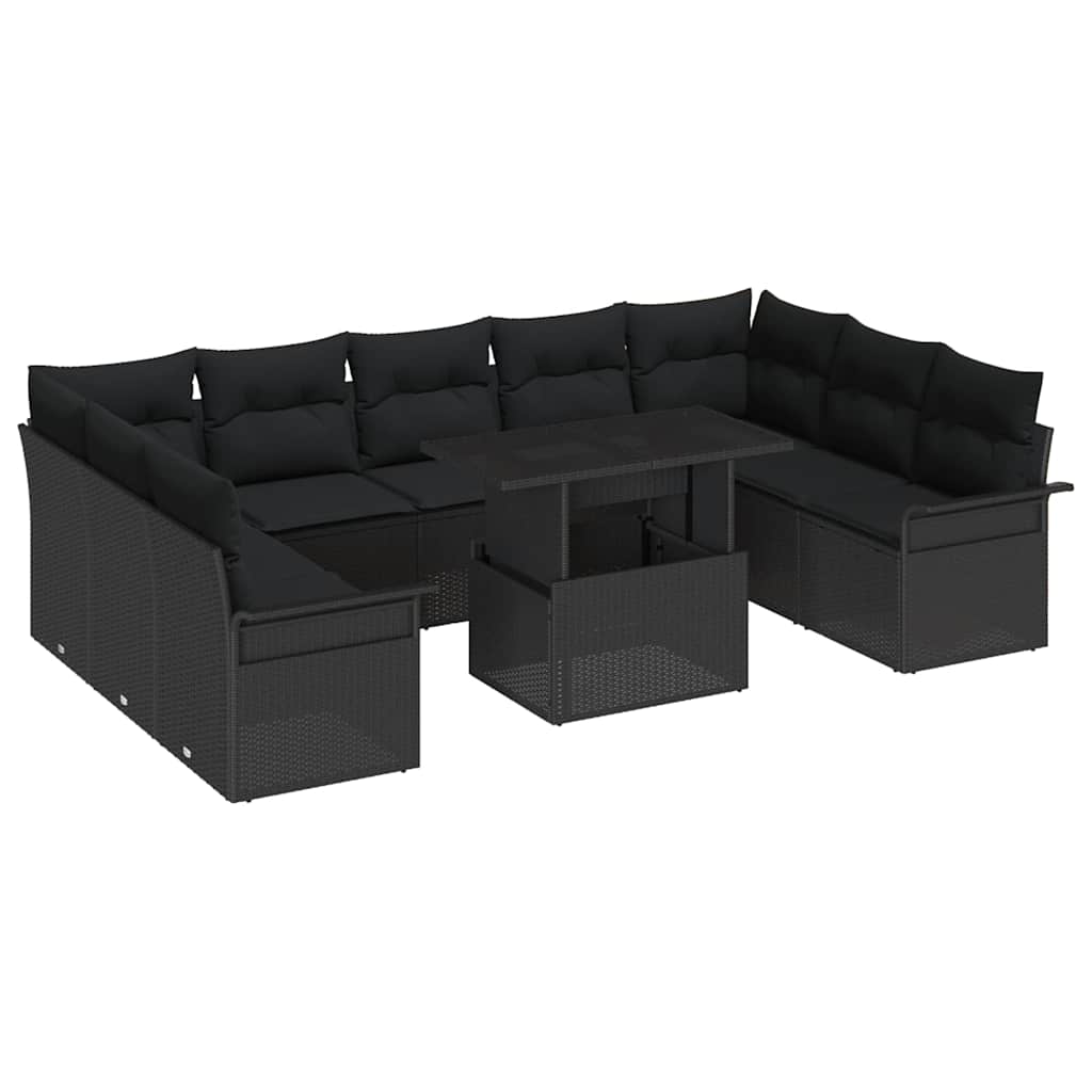 Gartensofa-set mit Kissen mit Kissen 10 pcs Schwarz Poly Rattan