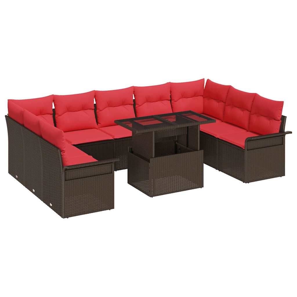 Gartensofa-set mit Kissen mit Kissen 10 pcs Braun Poly Rattan