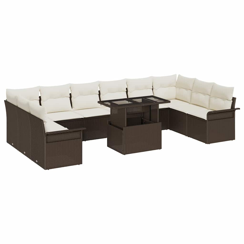 Gartensofa-set mit Kissen mit Kissen 11 pcs Braun Poly Rattan