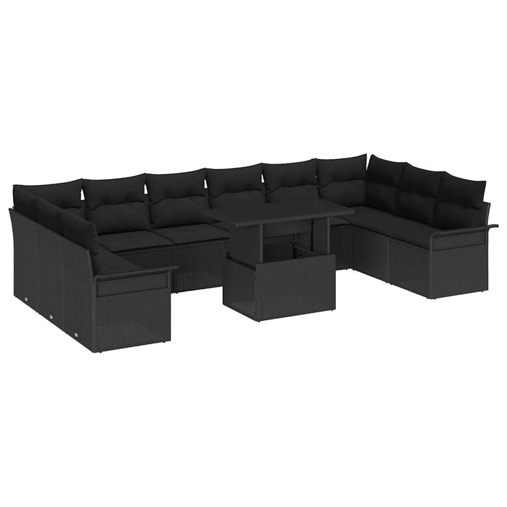 Gartensofa-set mit Kissen mit Kissen 11 pcs Schwarz Poly Rattan