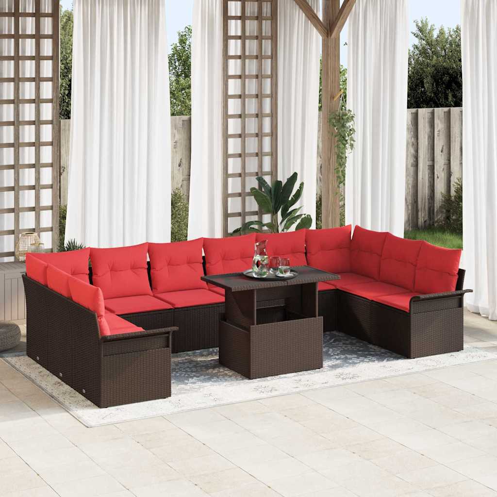 Gartensofa-set mit Kissen mit Kissen 11 pcs Braun Poly Rattan