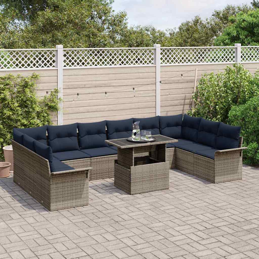 Gartensofa-set mit Kissen mit Kissen 11 pcs Grau Poly Rattan