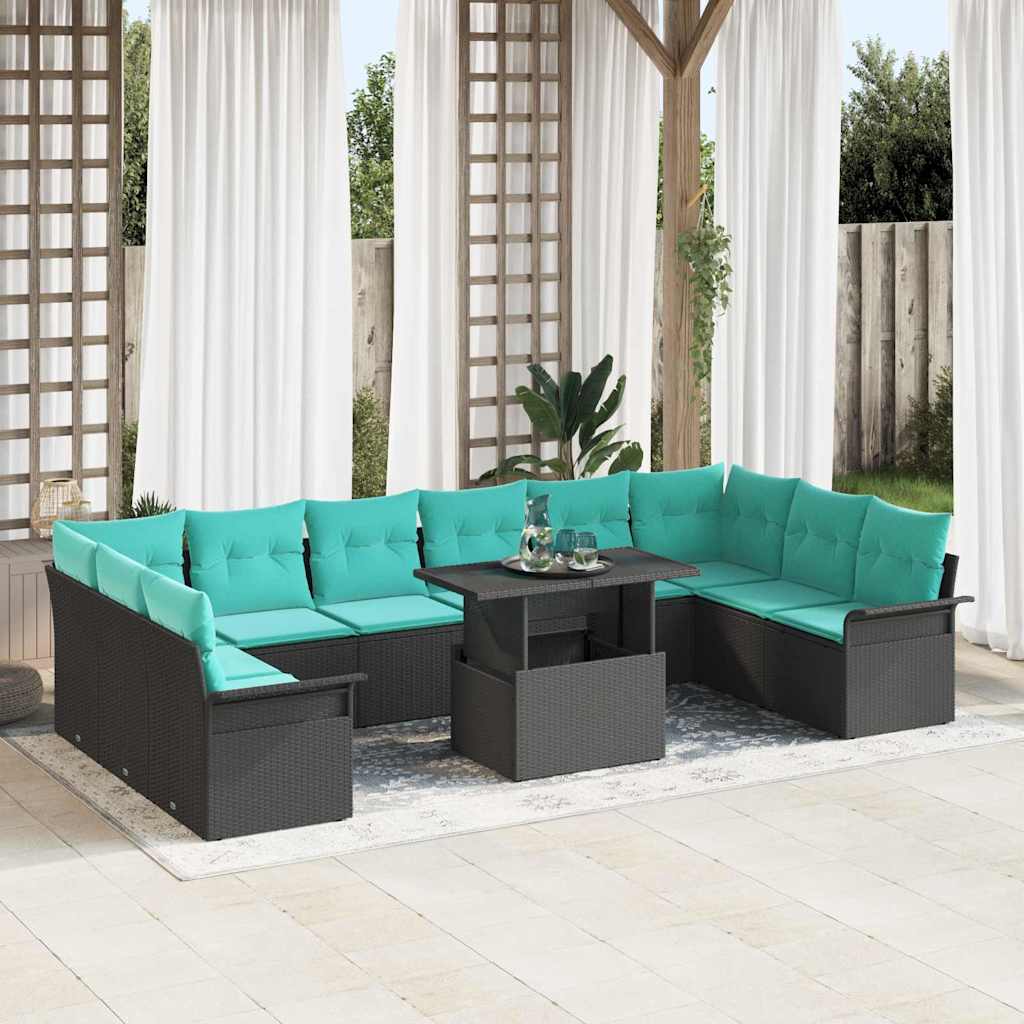 Gartensofa-set mit Kissen mit Kissen 11 pcs Schwarz Poly Rattan
