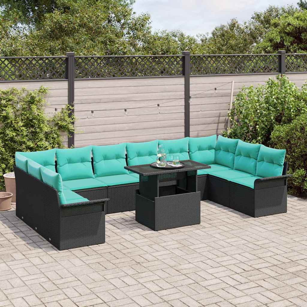 Gartensofa-set mit Kissen mit Kissen 11 pcs Schwarz Poly Rattan