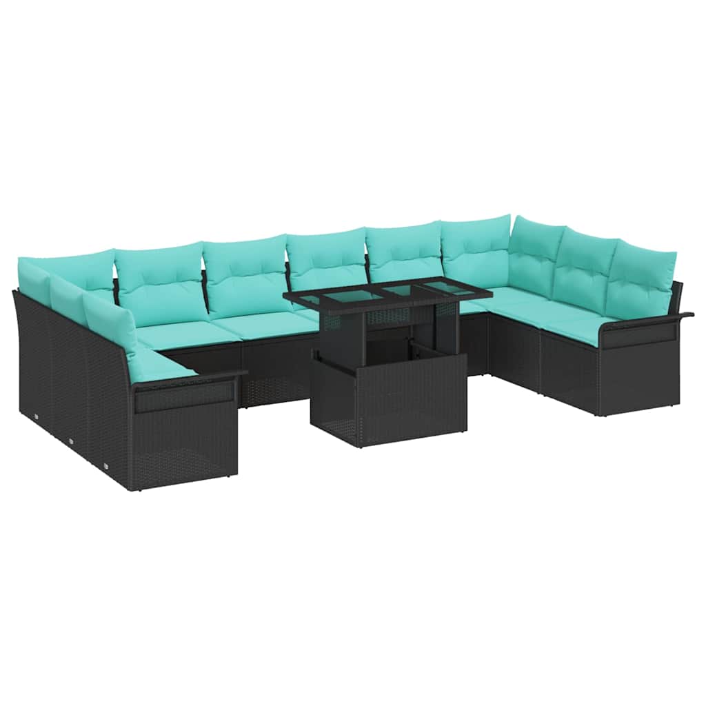 Gartensofa-set mit Kissen mit Kissen 11 pcs Schwarz Poly Rattan