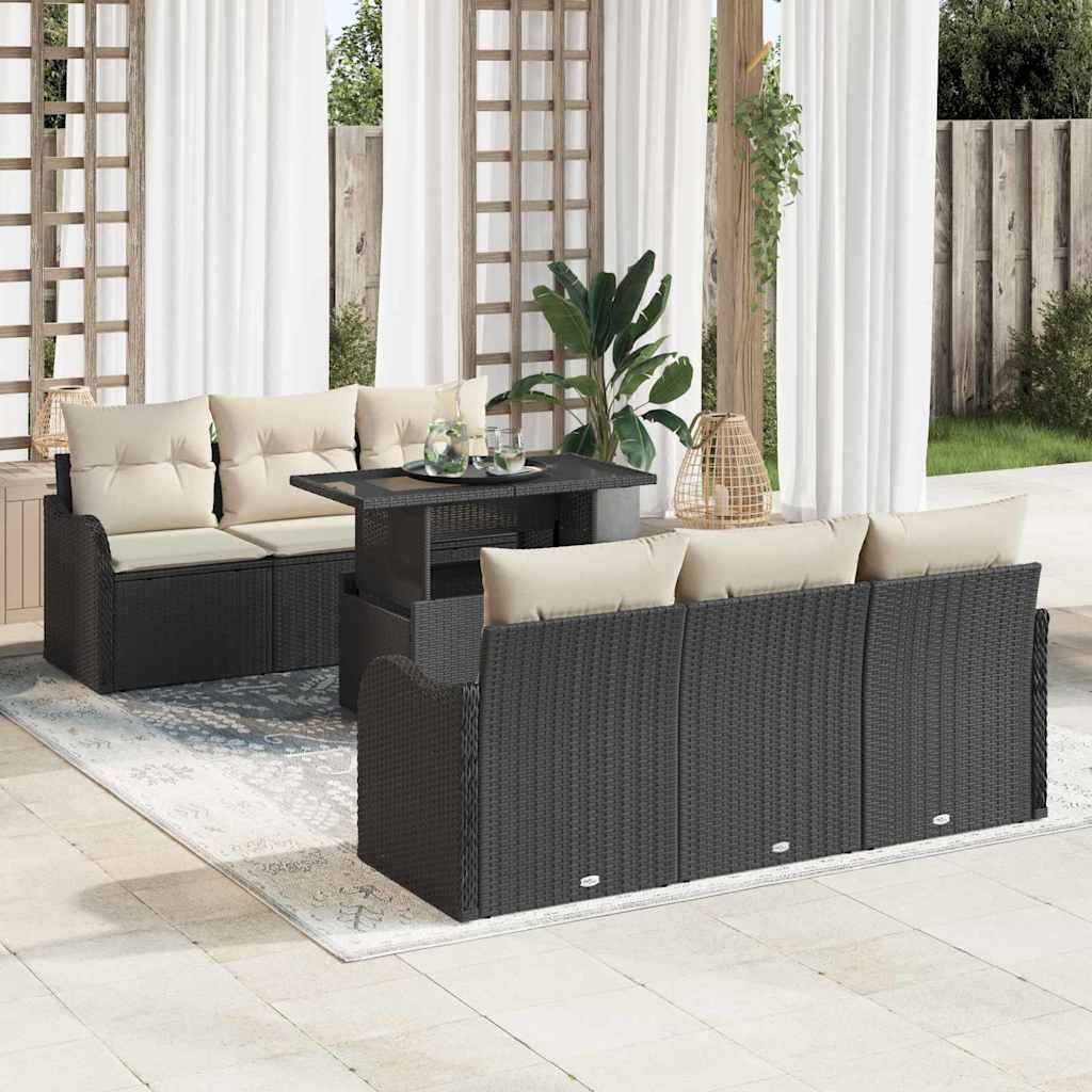 Gartensofa-set mit Kissen mit Kissen 7 pcs Schwarz Poly Rattan